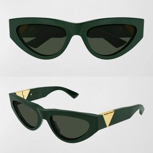 NEW Bottega Veneta Sunglasses BV1176S Shiny Dark Green Cat-Eye Frame Sunnies